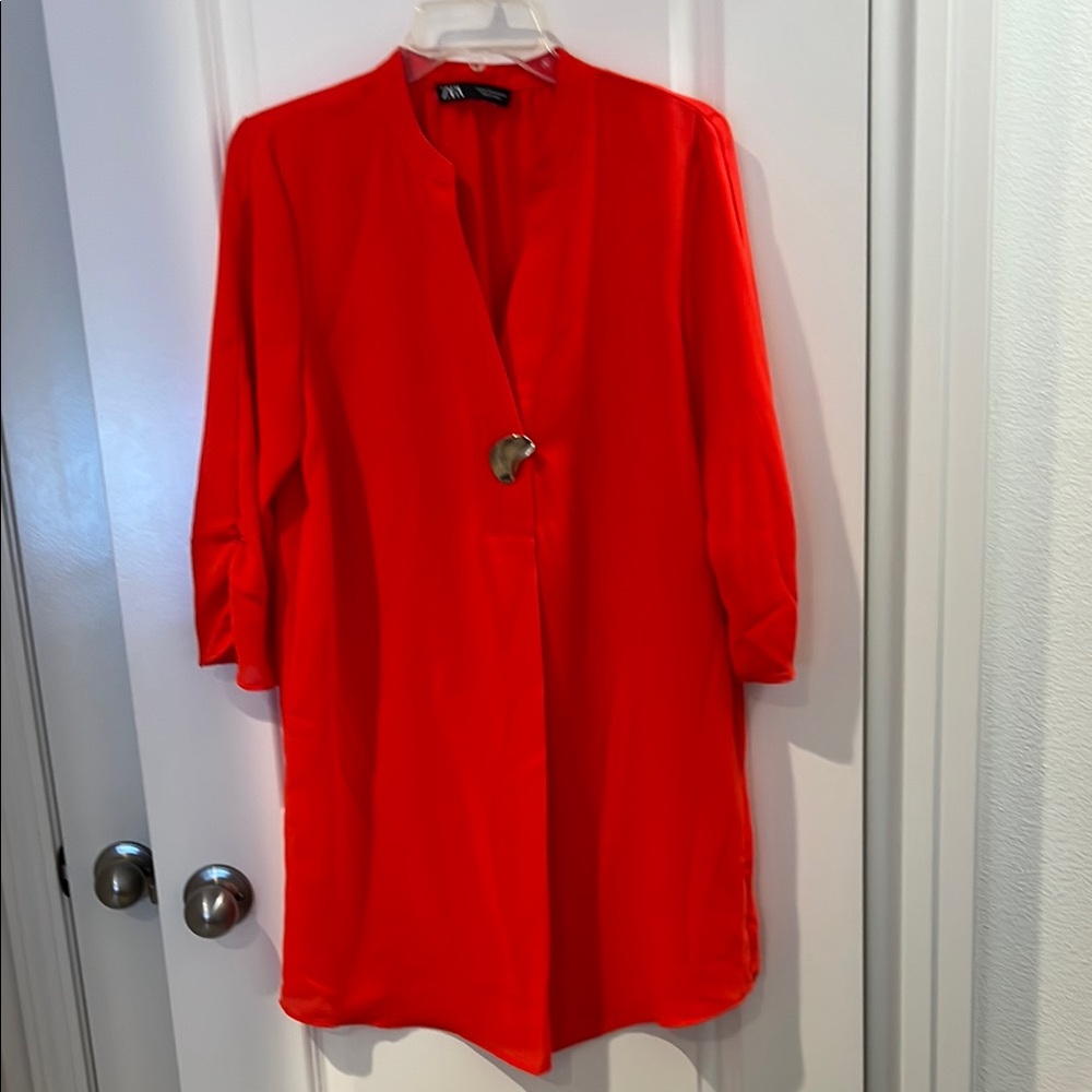 Zara Bold Red dress  with Unique Button
